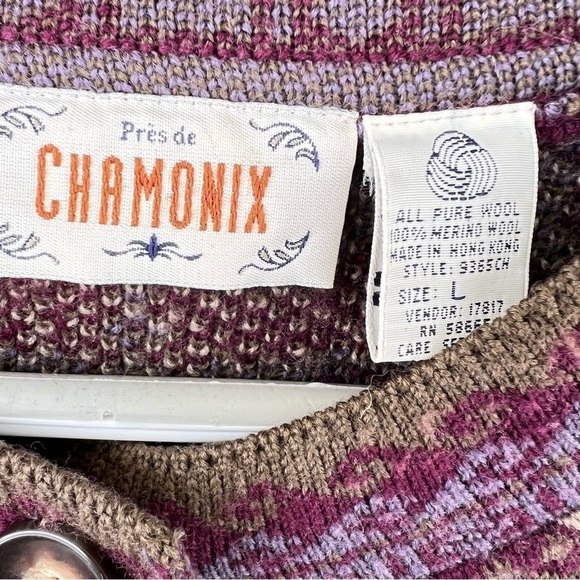 100% MERINO WOOL VINTAGE BUTTON FRONT CARDIGAN PURPLE GREEN SIZE LARGE - Picture 2 of 7